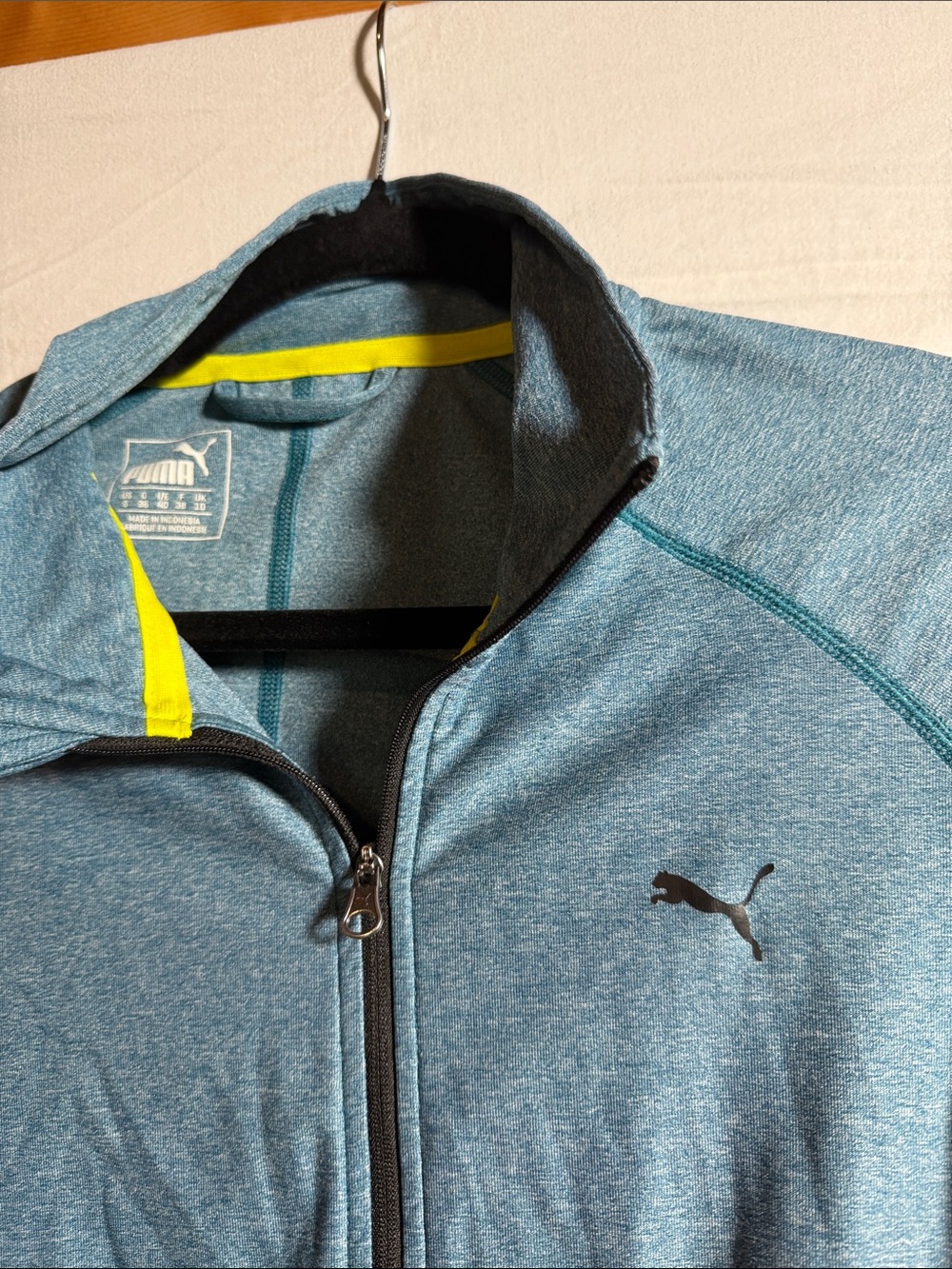Puma Men's Heather Teal Full-Zip Performance Jacket with Neon Trim